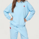 Blue Heart Print Hoodie with Sweatpants Set
